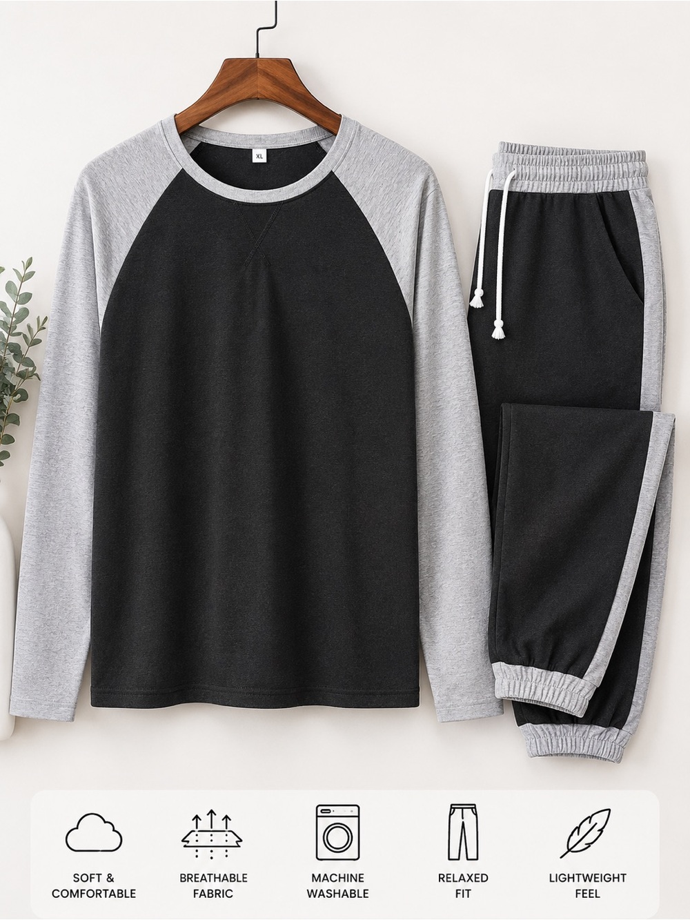 Black & Light Gray Raglan Loungewear Set